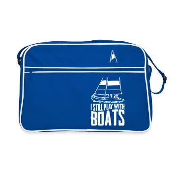 Ich spiele immer noch mit dem Boot Geschenk - Retro Tasche - Blau/Weiß - Vorne