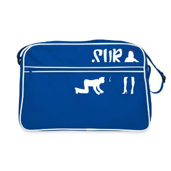 Femdom Dominatrix Sub SM funny humor t-shirt - Retro Bag - blue/white - Front