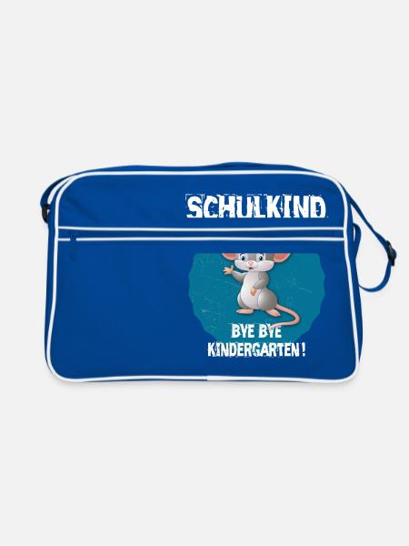 Einschulung Schulstart Schule T-Shirt - Retro Tasche - Blau/Weiß