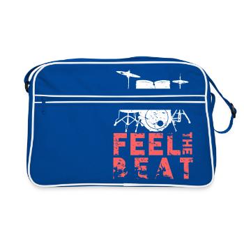 Feel the Beat Schlagzeuger Geschenk Spruch - Retro Tasche - Blau/Weiß - Vorne