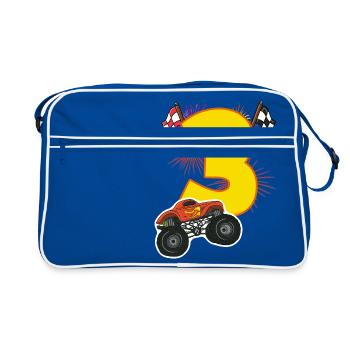 Anniversaire 3 ans Monster Truck, T-shirt de voiture - Sac Retro - bleu/blanc - Devant
