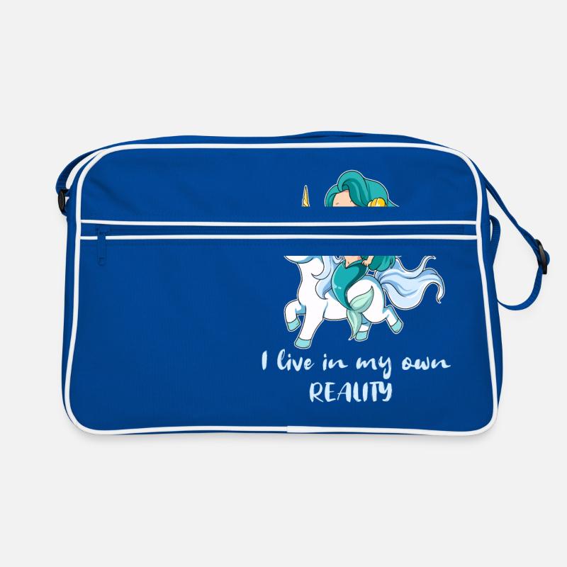 Meerjungfrau Reitet Einhorn Reiterin - Retro Tasche - Blau/Weiß