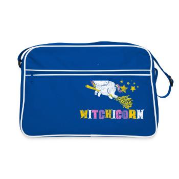 Witches unicorn flying on a broom - Retro Bag - blue/white - Front