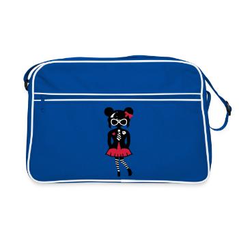 Fille en look anime gothique avec des lunettes de soleil - Sac Retro - bleu/blanc - Devant