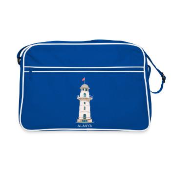 Alanya, Lighthouse Drawing, Turkey - Retro Bag - blue/white - Front