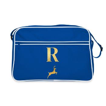Letter r golden deer - gift idea - Retro Bag - blue/white - Front