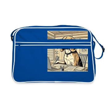 Beagle au bureau - style ukiyo-e - Sac Retro - bleu/blanc - Devant