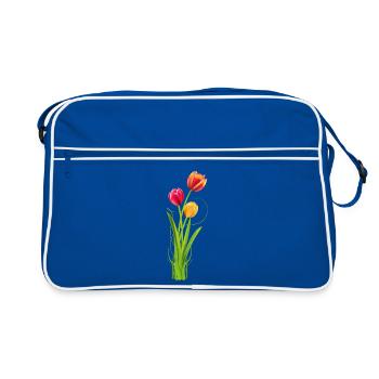 Three brightly coloured tulips as a spring bouquet - Retro Bag - blue/white - Front