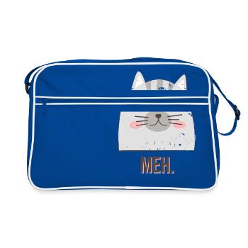 Meh Sad Cat T-Shirt - Retro Bag - blue/white - Front
