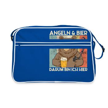 Angeln und Bier darum bin ich hier Angler Spruch - Retro Tasche - Blau/Weiß - Vorne
