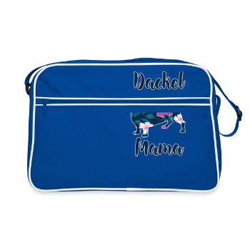 Dackel Mama Dackelhund Silhouette Retro Geschenk - Retro Tasche - Blau/Weiß - Vorne