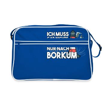Ich muss garnichts ich muss nur nach Borkum - Retro Tasche - Blau/Weiß - Vorne