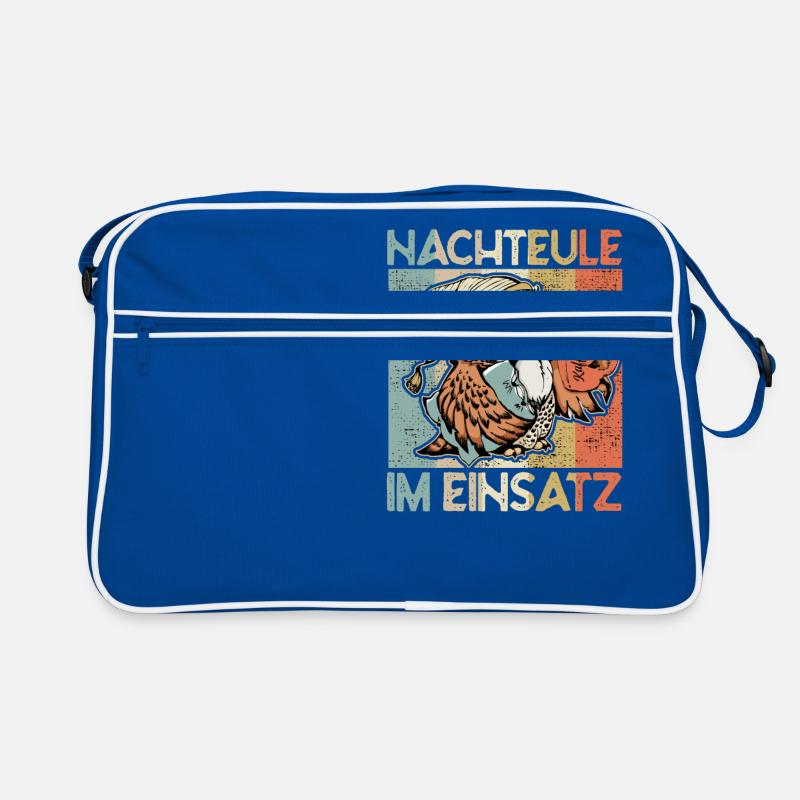 Nachteule im Einsatz Eule Müde Krankenschwester - Retro Tasche - Blau/Weiß