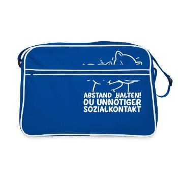 Du Unnötiger Sozialkontakt Abstand Halten Katze - Retro Tasche - Blau/Weiß - Vorne