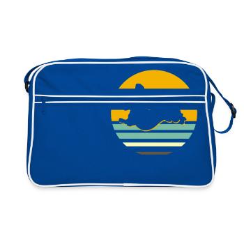 Retro Dackel Dackelhund Hund Silhouette Geschenk - Retro Tasche - Blau/Weiß - Vorne