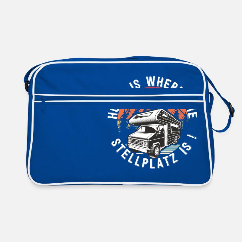 Home is where the Stellplatz is Camping - Retro Tasche - Blau/Weiß