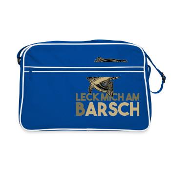 Leck mich am Barsch Angler Angelhacken Spruch - Retro Tasche - Blau/Weiß - Vorne