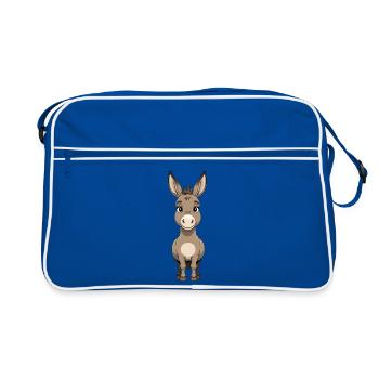 Kuscheliger Cartoon-Esel mit großen Augen - Retro Tasche - Blau/Weiß - Vorne