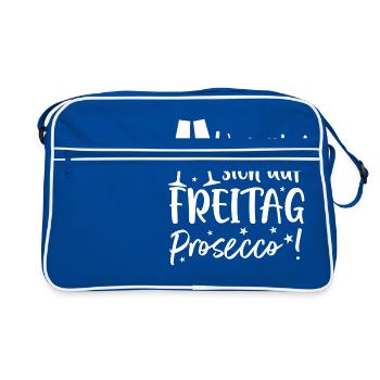 Was reimt sich auf Freitag? Prosecco! - Retro Tasche - Blau/Weiß - Vorne