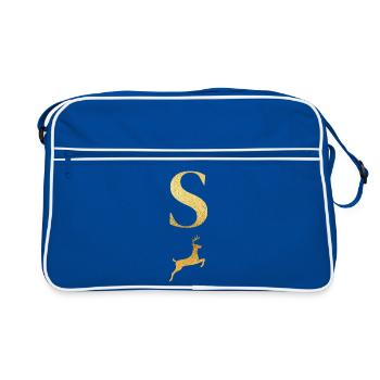 Letter s golden deer - gift idea - Retro Bag - blue/white - Front