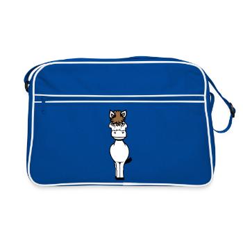 Pferd Süß Pony Fohlen Pferdemädchen Niedlich Comic - Retro Tasche - Blau/Weiß - Vorne