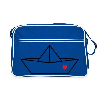 Bateau en papier bateau coeur je héberge un cadeau d'amour - Sac Retro - bleu/blanc - Devant