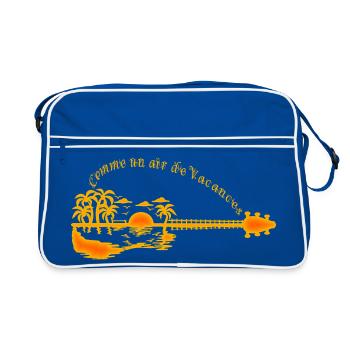 Tropischer Sonnenuntergang am Pier - Retro Tasche - Blau/Weiß - Vorne