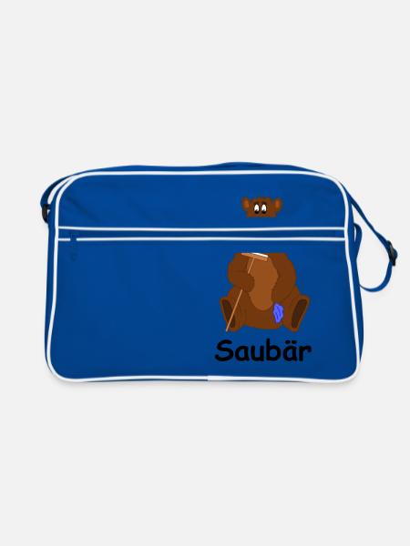 Bär Sauber Geschenk Geschenkidee Sport Lappen - Retro Tasche - Blau/Weiß - Vorne