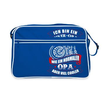 Biker Opa Motorrad fahren - Retro Tasche - Blau/Weiß - Vorne