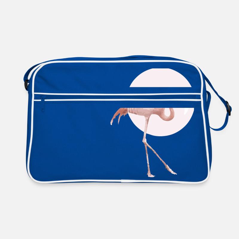 Flamingo Rosa - Retro Tasche - Blau/Weiß