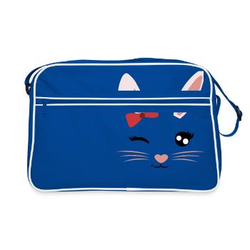 Gesicht Hasenmädchen - Retro Tasche - Blau/Weiß - Vorne