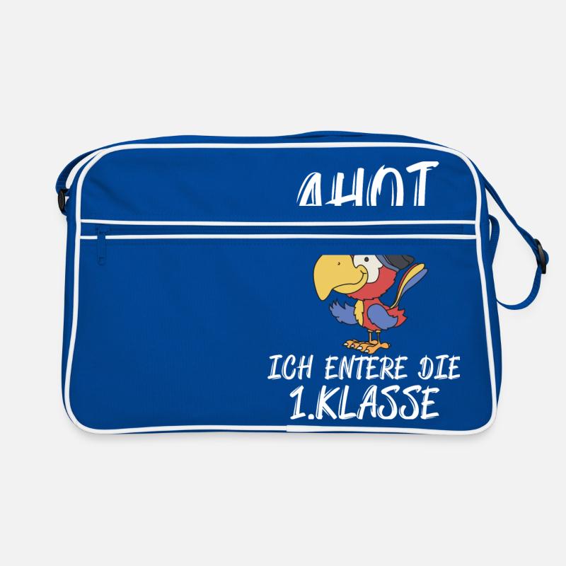 Papagei Schulanfänger - Retro Tasche - Blau/Weiß