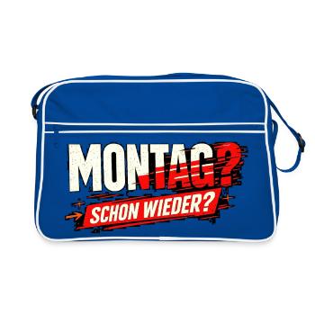 Montag? Schon wieder? - Retro Tasche - Blau/Weiß - Vorne