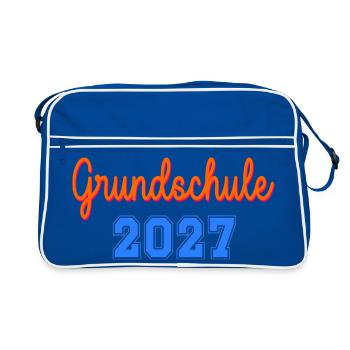 Einschulung Grundschule 2027 - Retro Tasche - Blau/Weiß - Vorne