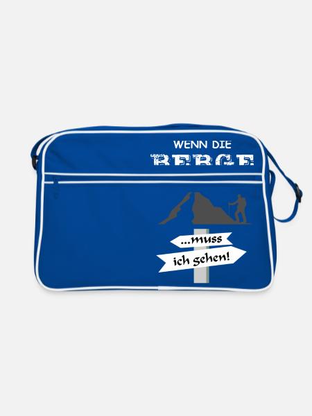 Wenn die Berge rufen by SASX DESIGN - Retro Tasche - Blau/Weiß - Vorne