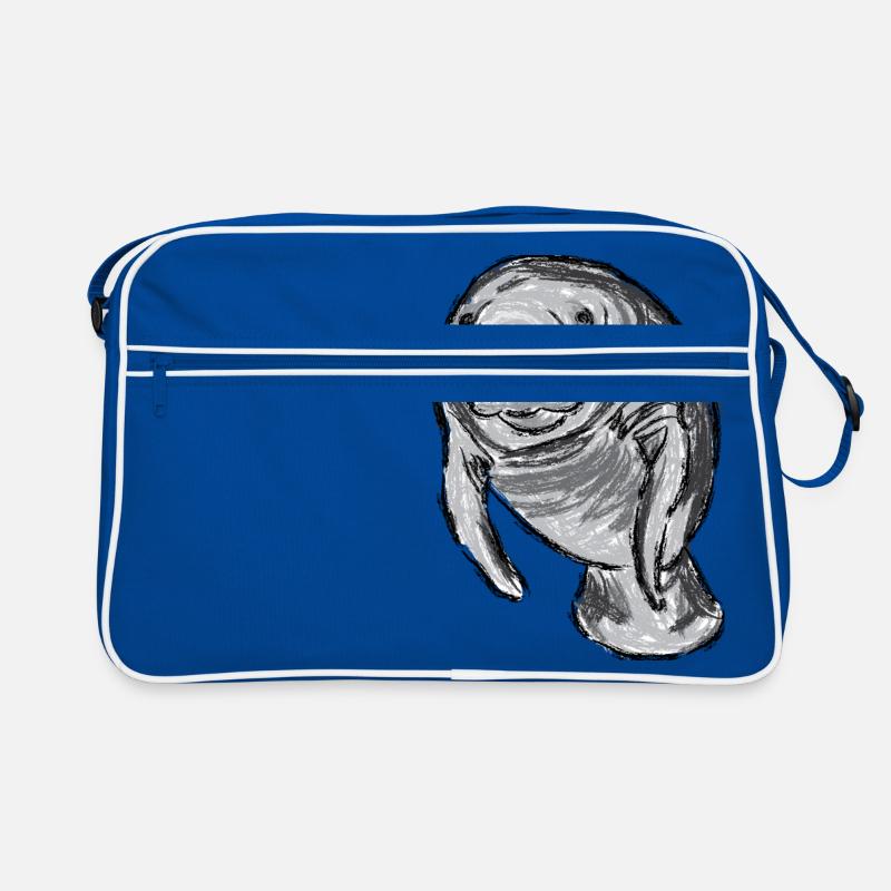 Design mit Seekuh / Artwork with a Manatee - Retro Tasche - Blau/Weiß