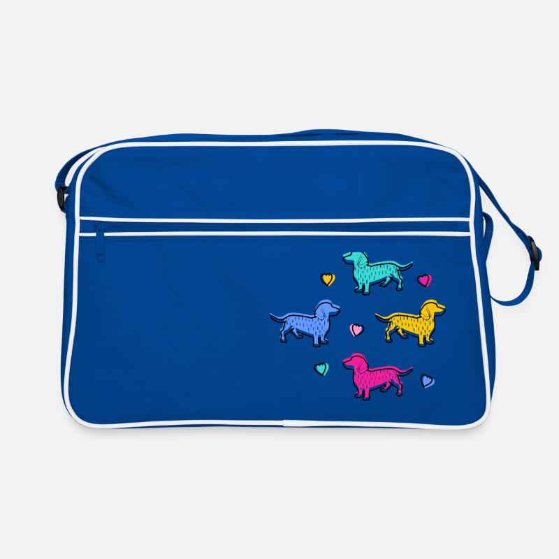 Teckel coloré, Teckel avec coeurs - Sac Retro - bleu/blanc