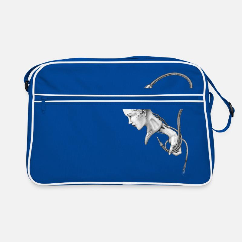 biomechanisches mädchen wird kontrolliert Retro Tasche