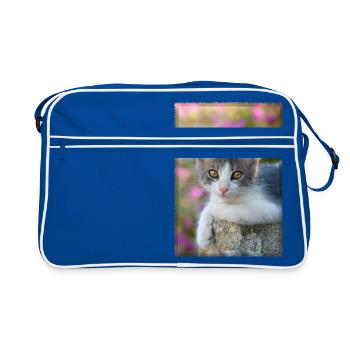 Cute gray-white kitten - Retro Bag - blue/white - Front