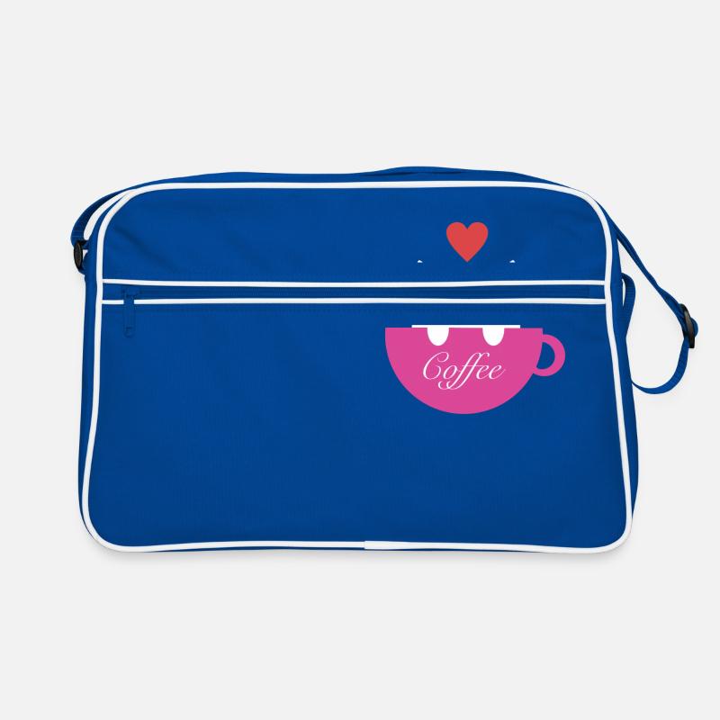 Katze liebt Kaffee - Retro Tasche - Blau/Weiß