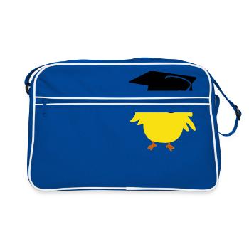 🐥❤✦ ° • Poussin Nerd mignon sur un chapeau de graduation et des lunettes - Sac Retro - bleu/blanc - Devant