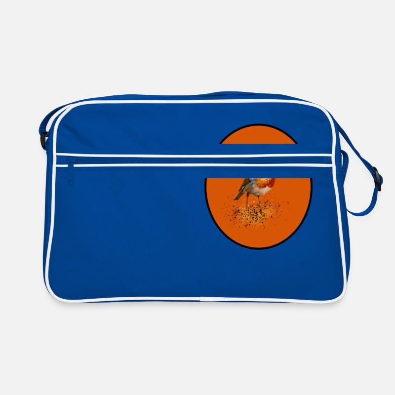 süsses Rotkehlchen / Robin mit orange Retro Tasche