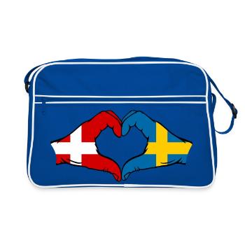 Denmark Sweden Heart Shape with Hands - Retro Bag - blue/white - Front