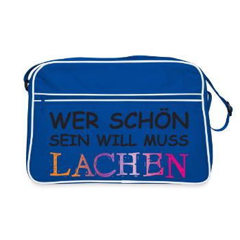 If you want to be beautiful, you have to laugh. - Retro Bag - blue/white - Front
