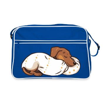 Sleeping Dog Dachshund Dog Gift - Retro Bag - blue/white - Front