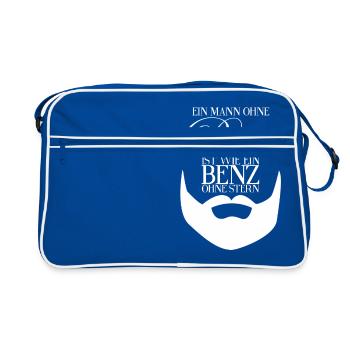 Mann ohne Bart - Nein! - Bart Spruch Geschenk - Retro Tasche - Blau/Weiß - Vorne