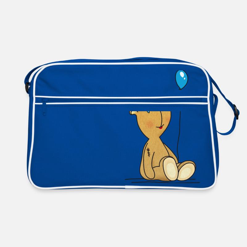 Teddybär mit blauem Luftballon Kuscheltier Kinder - Retro Tasche - Blau/Weiß