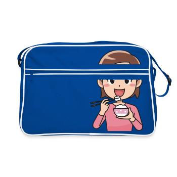 sushi reis rice chopsticks food essen japan51 - Retro Tasche - Blau/Weiß - Vorne