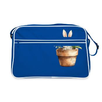 Hase im Blumentopf - für die Hasenklasse - Retro Tasche - Blau/Weiß - Vorne