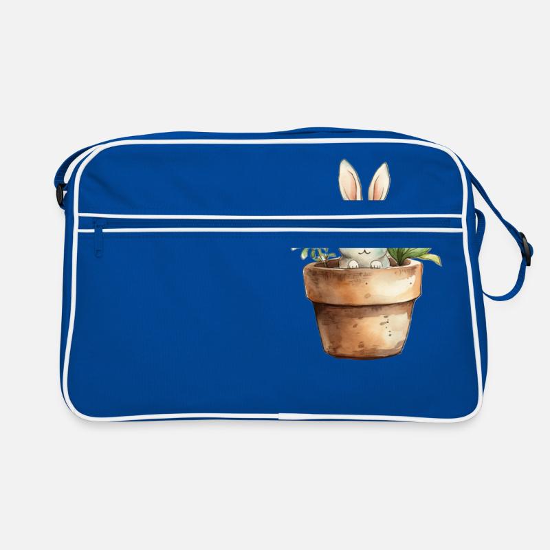 Rabbit in a flower pot - for the rabbit class - Retro Bag - blue/white